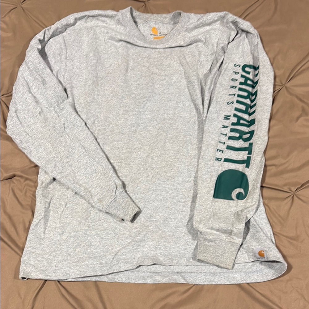 Carhartt Gray Long Sleeve Tee with Green Logo
